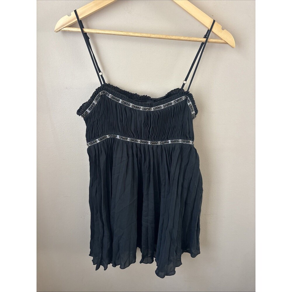 Express Design Studio Top Womens S Black Pleated Embellished Baby Doll Tank